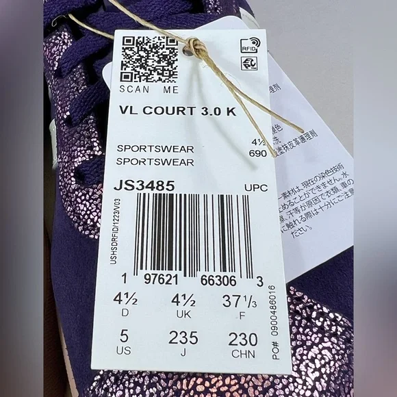 🆕Adidas VL Court 3.0 in the colors Aurora Plum/Zero Metalic/Pink Gum - Size:US 5 - Picture 16 of 17